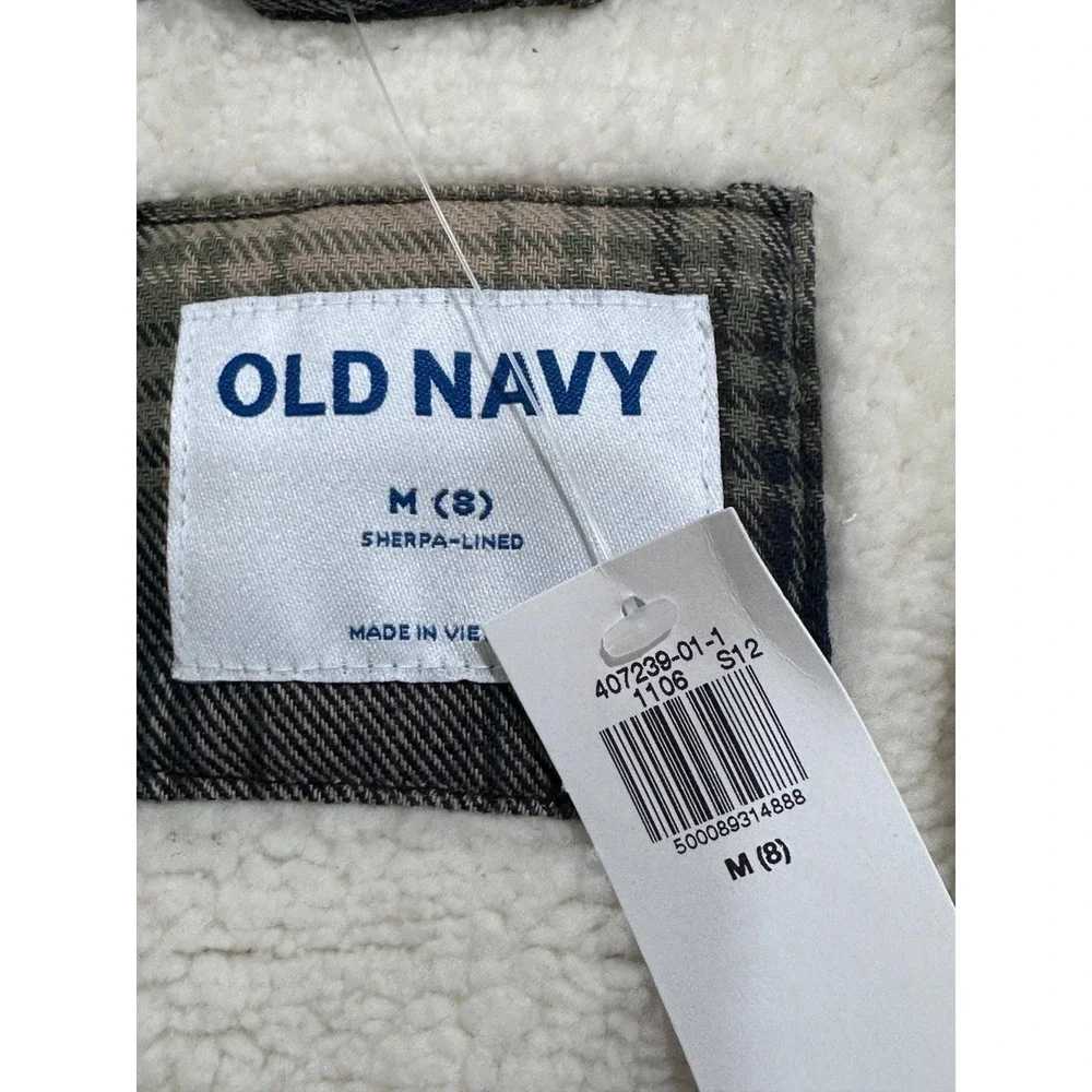 Old Navy Boys Size M 8 Plaid Sherpa Lined Flannel Jacket Shacket Blue Tan NWT
